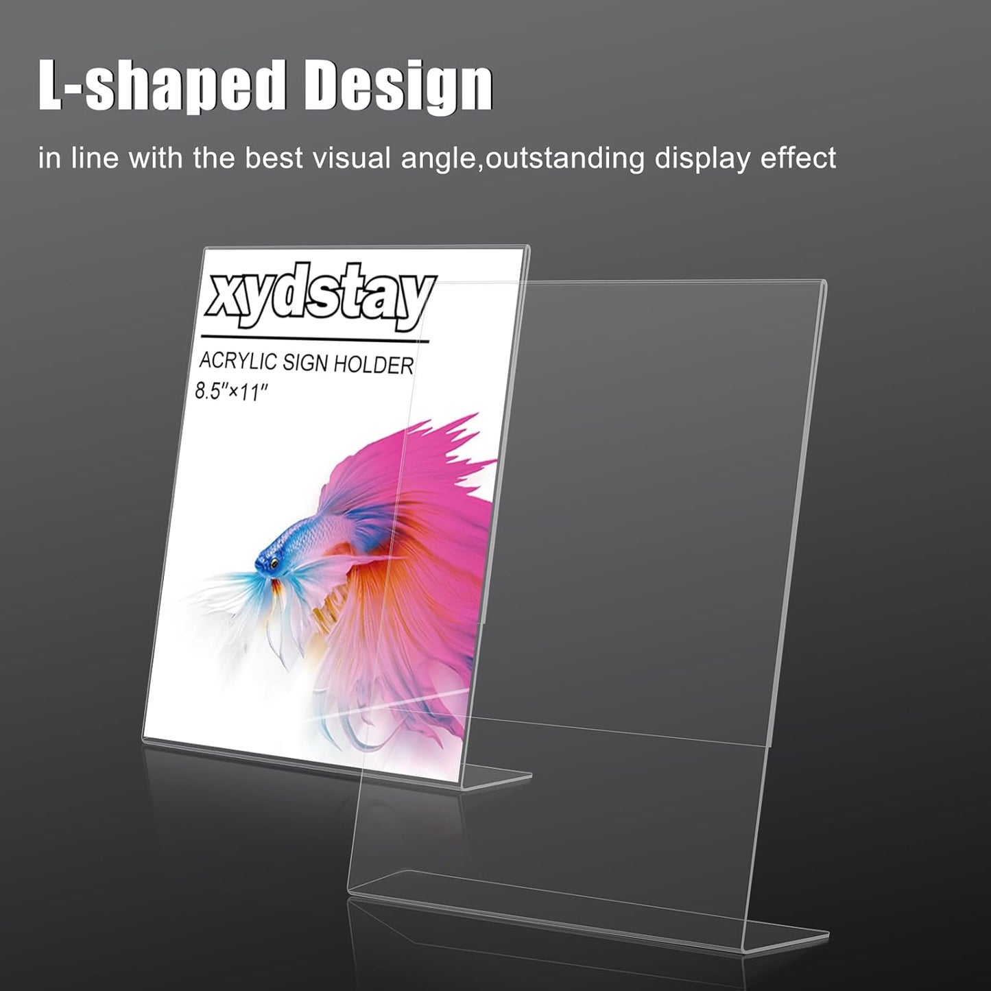 Xydstay 12-Pack Acrylic Menu Holders - Unbreakable L-Shape Clear Plastic Sign Holders | 8.5x11 for Restaurant & Home Use