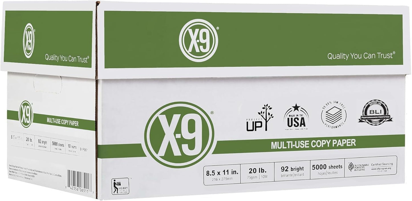 (8.5"" x 11"" Letter) - X-9 Multi-Use Print & Copy Paper, White, Brightness 92, Case of 10 Reams - 5,000 Pages Total (OX9001-CTN)