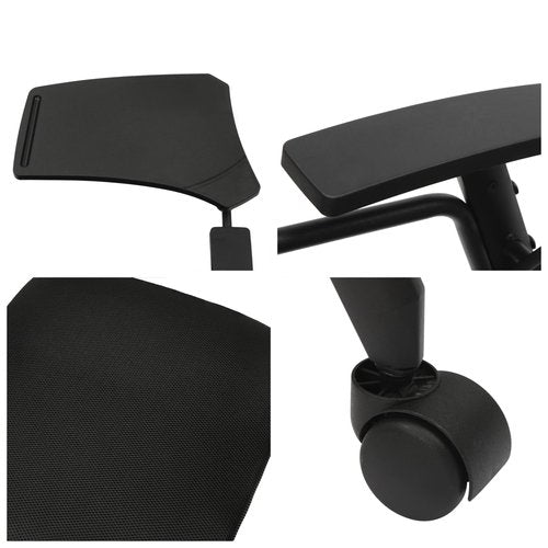 Tablet Arm Chair with Caster Wheels, Foldable and Stacking Office Reception Guest with Ergonomic Mesh Back and Arms for Meeting, Conference, Reception, Training Room & Home Office