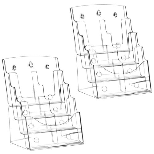 QWORK 2 Pack Acrylic Brochure Holder, 8.5 x 11 inch 4-Tier Literature Pamphlet Flyer Holder, Magazine Booklet Organizer Stand with Removable Divider