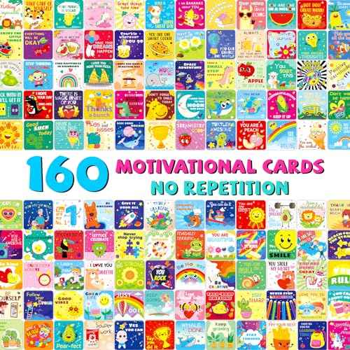 160 Motivational Lunch Notes for Kids, Cute Inspirational Cards Lunch Box Notes for Boys Girls Teens from Mum Funny Pun Cards with 80 Reward Stickers School Gifts