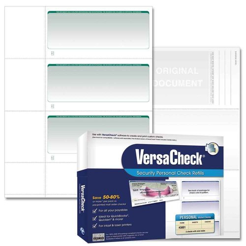 VersaCheck Secure Checks - 750 Blank Business or Personal Wallet Checks - Green Graduated - 250 Sheets Form #3001-3 Per Sheet