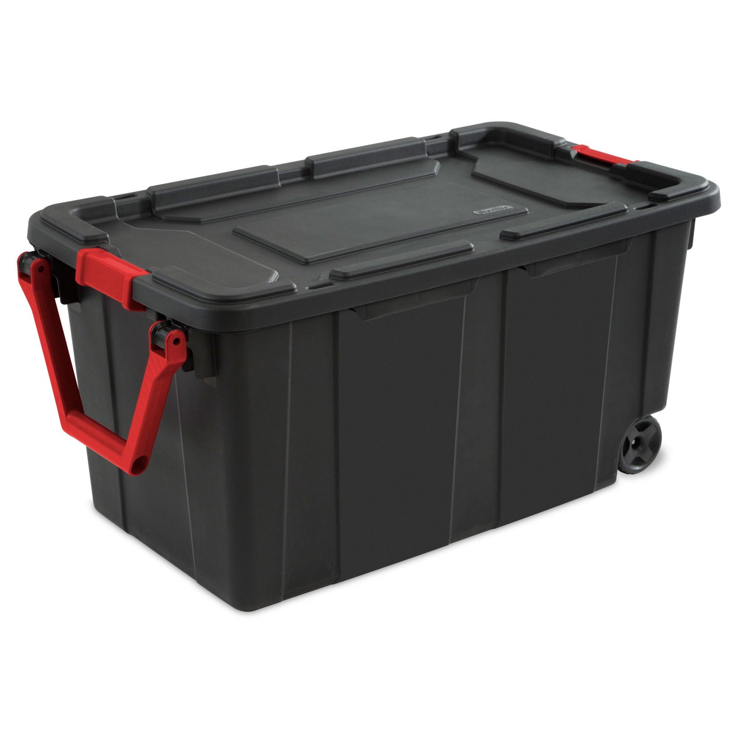 Sterilite 8-Pack Industrial Tote, Heavy-Duty Storage Bins w/Lids and Wheels, 40 Gallon - Stackable Organizing Containers for Home, Garage, Office, and Basement