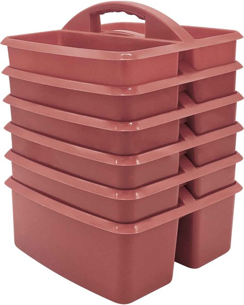 Teacher Created Resources Deep Rose Portable Plastic Storage Caddy 6-Pack for Classrooms, Kids Room, and Office Organization, 3 Compartments