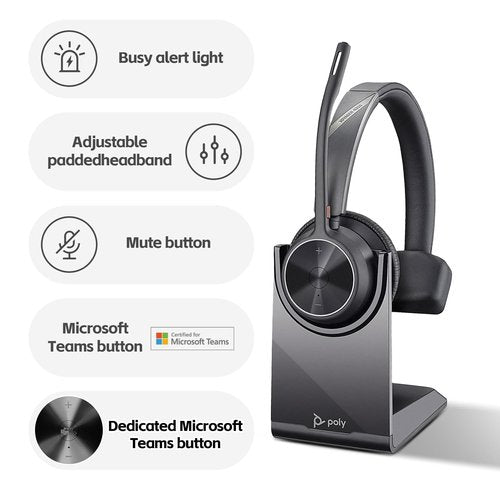Poly Voyager 4310 UC Wireless Headset & Charge Stand - Single-Ear Headset, Connects PC/Mac/Mobile Phone via Bluetooth with USB-C to A Adapter & USB C Dongle & USB A-C Cable & Storage Bag