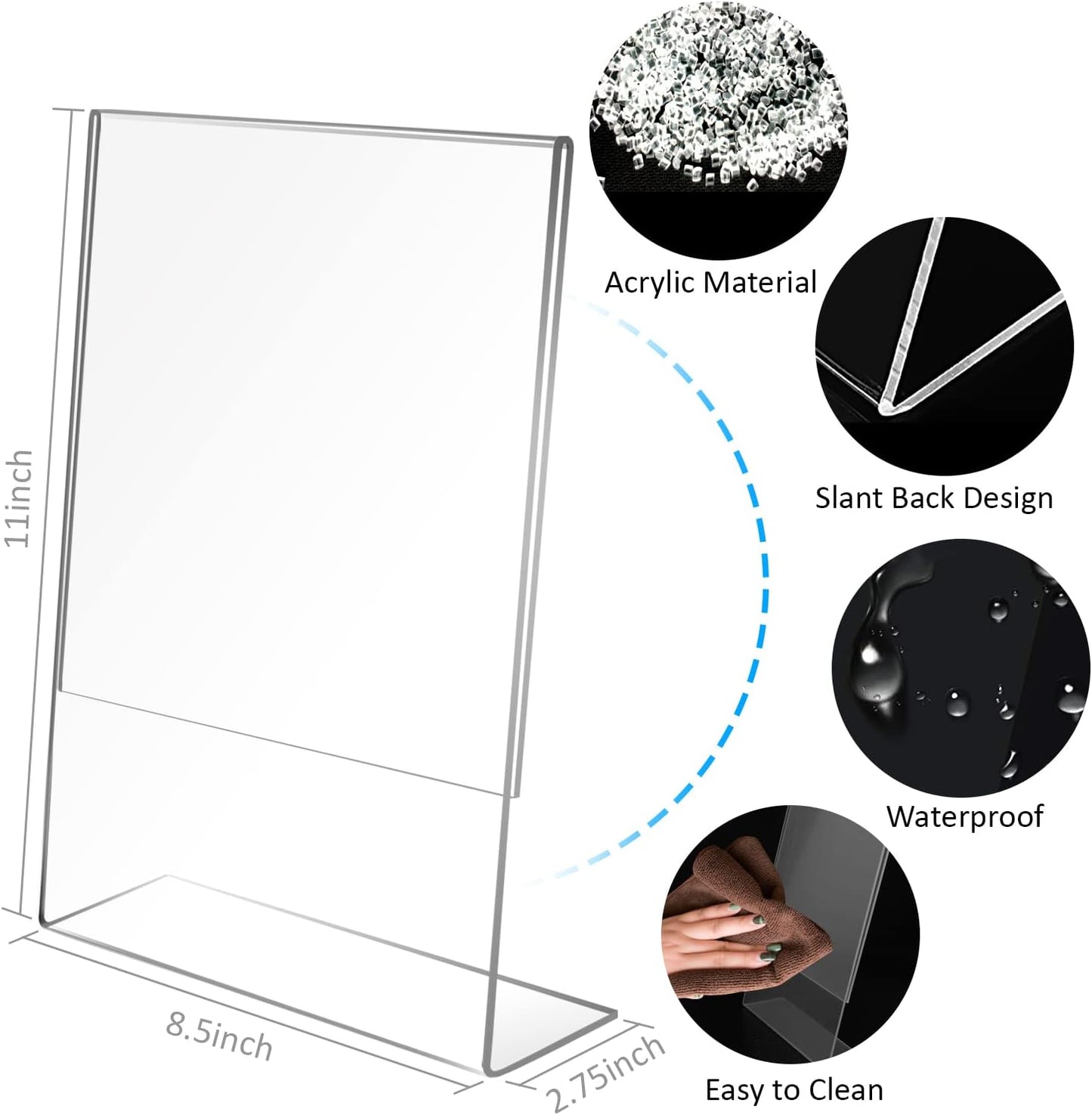 Slant Back Acrylic Sign Holder by [Brand Name] - 8.5x11 Inches Tabletop Display Stand | 3-Pack for Office & Home