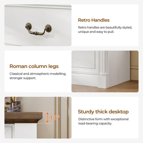 3 Drawer File Cabinet, Farmhouse Filing Cabinet for Letter/Legal Size, Wooden Extended Desktop, Wood Lateral File Cabinets with Printer Stand for Home Office, Framed Drawer Fronts, Antique White