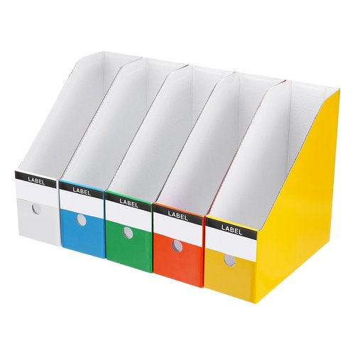 PATIKIL Cardboard Magazine File Holder Set, 5Pcs Foldable Desk File Organizer Storage Box Document Magazine Holder with Labels for Desk, Shelves, Home, Office Supplies, Multicolored