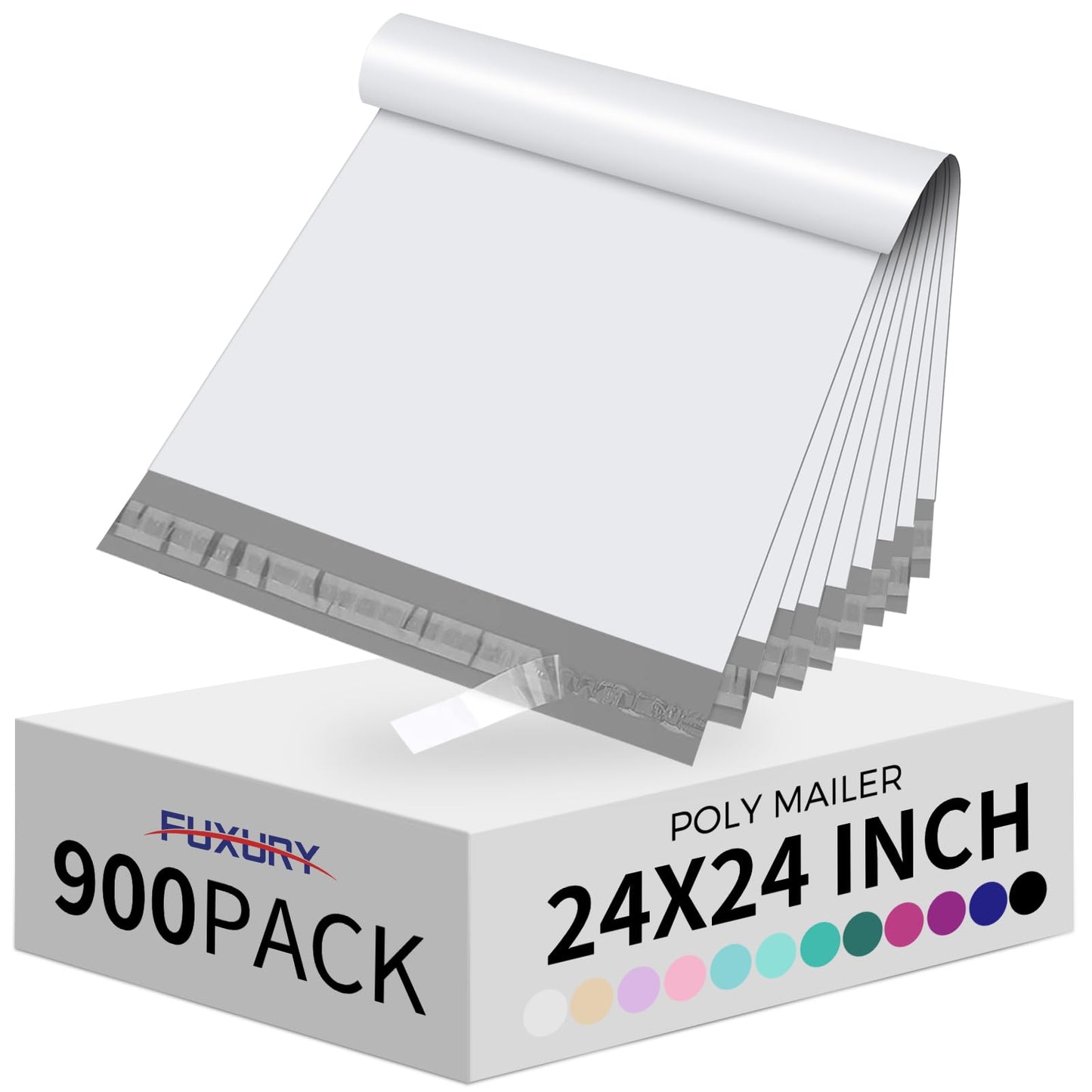 Fuxury 900 Pcs 24x24" Poly Mailers,Waterproof Mailing Envelopes for Clothing, Strong Adhesive Poly Shipping Postage Bags for Small Business(White)