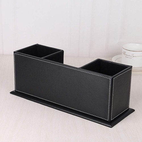 RHCSZ Leather Pencil Holders and Organizers for Workspace Accessories, Pen/Business Name Card Holder, Office & School Desk Supplies Holder (Black)
