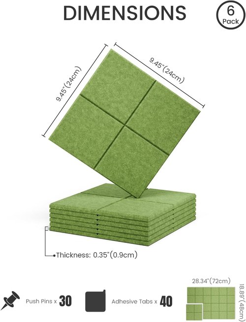 Fluxynara Felt Bulletin Board Tiles - 28"x18" Cork Board Alternative | 6-Pack Grass Green Wall Organizer