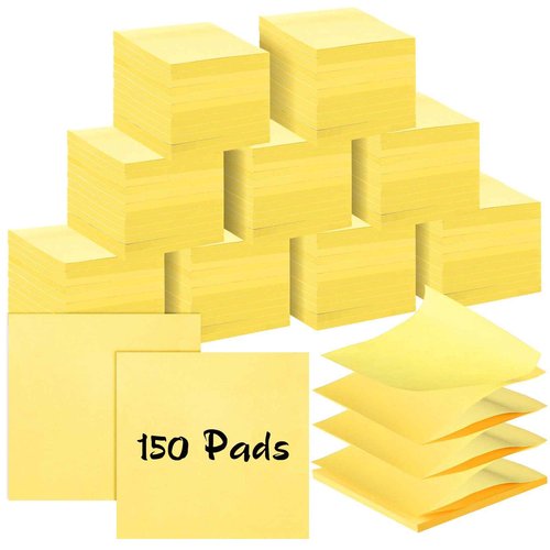 Lincia Sticky Notes Bulk, 150 Pads Teacher Bright Yellow Strong Sticky Notes 3 x 3 Inch, 45 Sheets/Clean Removal Pads Suitable for Home, School Office, Wedding(Yellow)