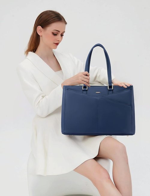 LOVEVOOK Laptop Tote Bag - 15.6 Inch Waterproof Leather Briefcase for Women | Navy Blue