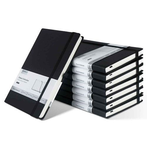 POPRUN 8 Pack Black Lined Journal Notebooks, Waterproof PU Leather Hardcover, A5 Classic College Ruled Journals for Writing, Business Work, School Note Taking, 5.5 x 8.3 inch, 240 Pages Notepad