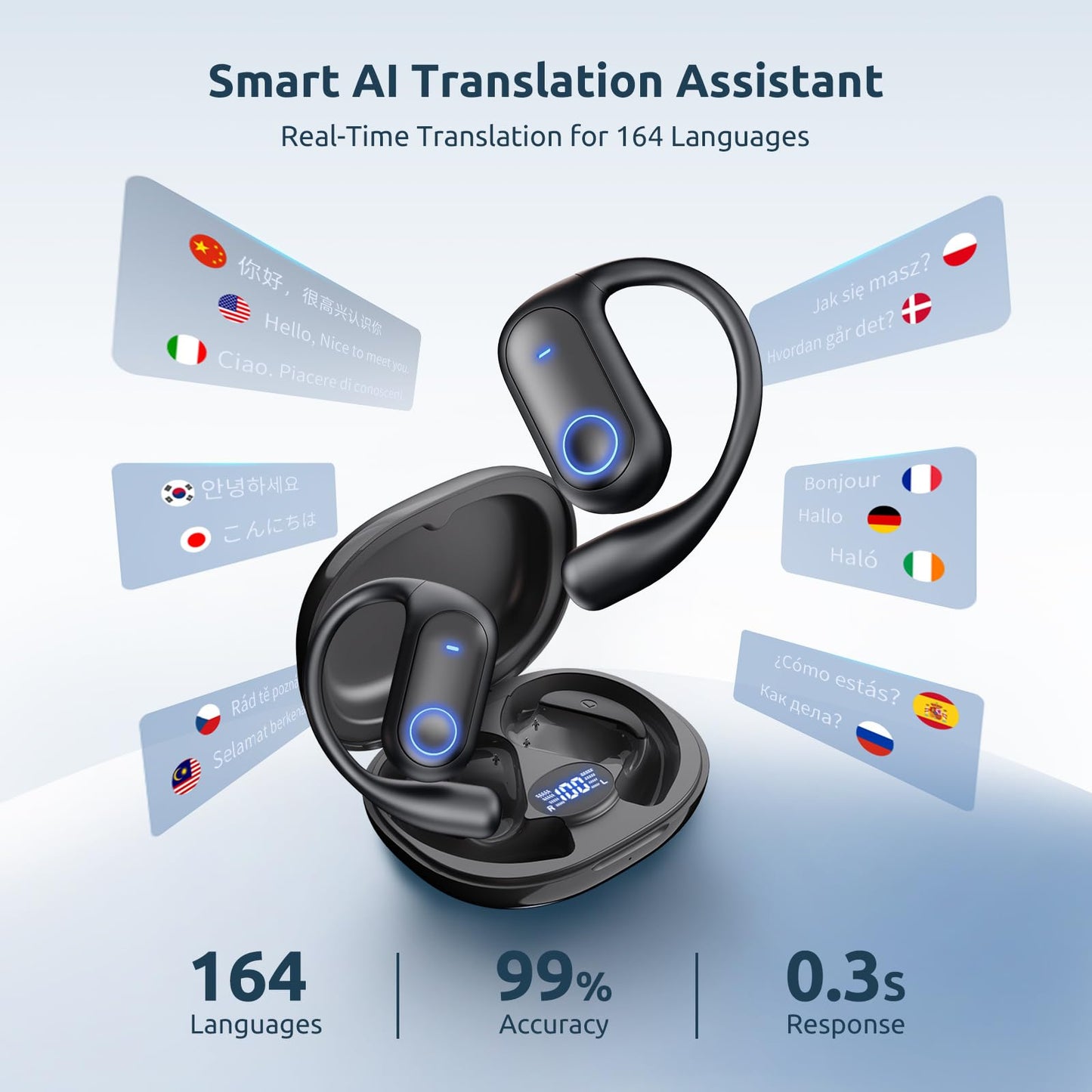 ZOOBELIO AI Translation Earbuds Real Time - 164 Languages Translator Earbuds with 8 Modes, 80H Battery Life 5-in-1 Translating Headphones Bluetooth Wireless for Travel Business Learning
