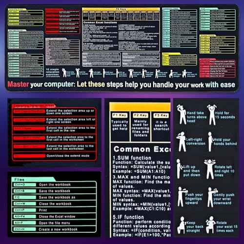 Excel Cheat Sheet Desk Pad Mat (11.8x31.5in) - XL Excel Formulas Shotcuts Mouse Pad Cheat Sheet Excel Function Modules & Waterproof | 3mm Non-Slip Pc Keyboard Cover | Office/Gaming Large XL Mouse Pad