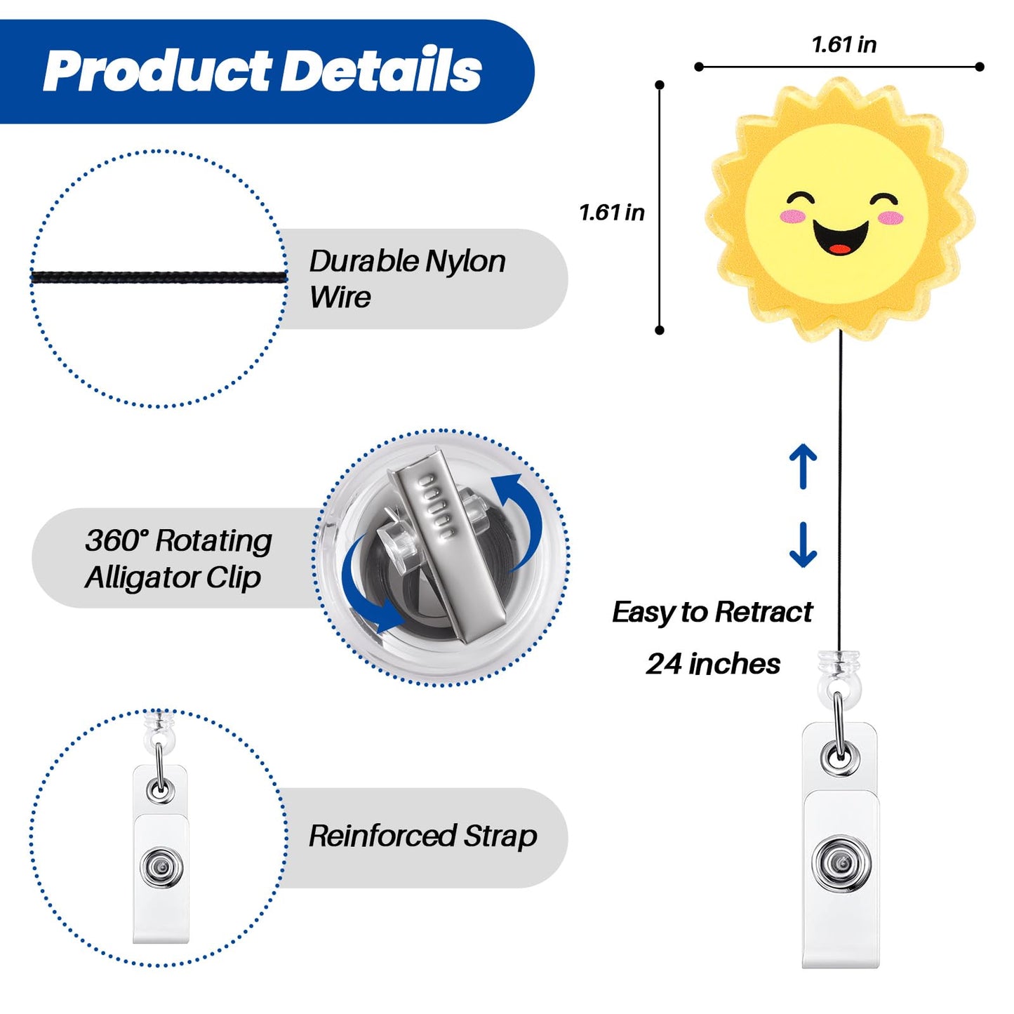 Funny Sun Nurse Badge Reel, Cute Happy Sunshine Retractable ID Pediatric Badge Holder, Name Tag Badge Buddy for RN LPN CNA MA Peds Surg OB/GYN Nurse Nursing Student Teacher Medical Social Worker Gifts
