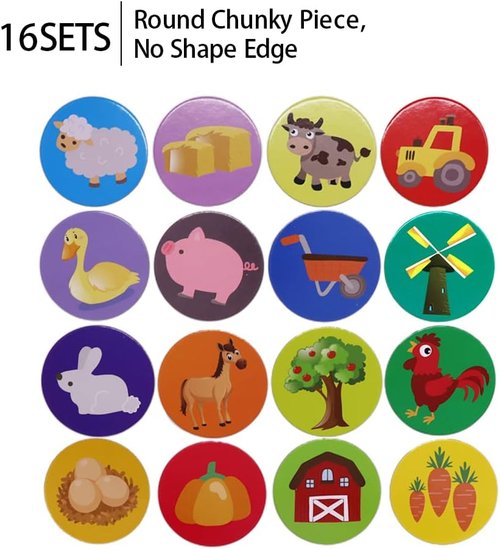KiDEPOCH Memory Match Game - Non-Toxic Educational Memory Game for Kids | 16 Barnyard Pairs, Ages 3+