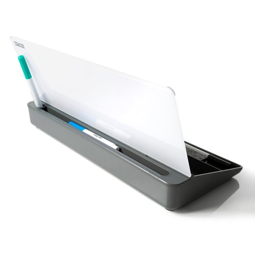Desktop Dry Erase Board 16 x 7 inch | Glass Whiteboard with Stationary Storage Compartments | Phone and Tablet Holder for Desk or Table. White Board for Home Or Office | 4 Dry Erase Markers & Eraser