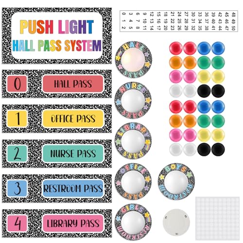 VIHOSE Classroom Hall Pass Set with Push Light, 6 Composition Notebook Design, Organizer Kit for Teachers & Students