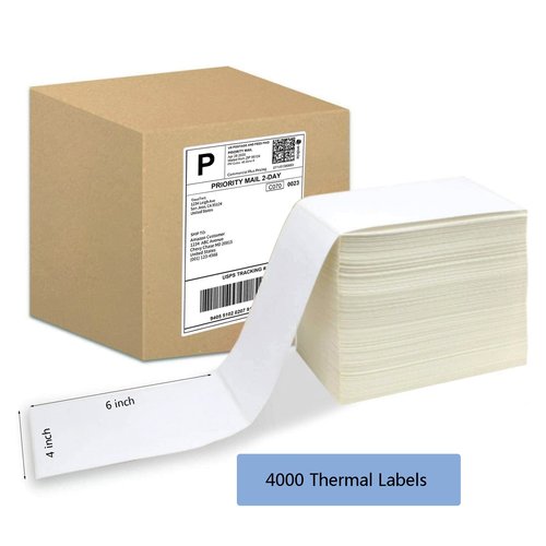 OausTect Direct Thermal Labels 4x6 Shipping Label Commercial Grade, Perforated Postage Mailing Labels, Compatible with Rollo Zebra Thermal Printer (4 Stacks|4000 Labels)