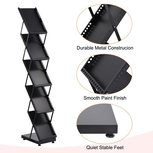PATIKIL Foldable Magazine Display Racks Floor Standing 5 Layers Brochure Stand Catalog Literature Holder with Wheels for Hotel, Exhibition, Trade Show, Office