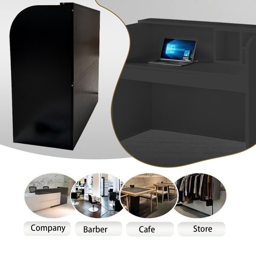 ZTYGXMB Small Reception Desk with Shelves, Modern Front Desk Checkout Counter Arc Corners Widen Desktop Cashier's Desk for Salon Reception Room Office Clinic Lobby Retail Black 39.4''*19.7''*43.3''