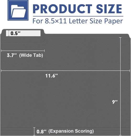 PANDRI File Folders - 120 Pack Letter Size with 1/3 Cut Tabs | Dark Gray Office & School Supplies