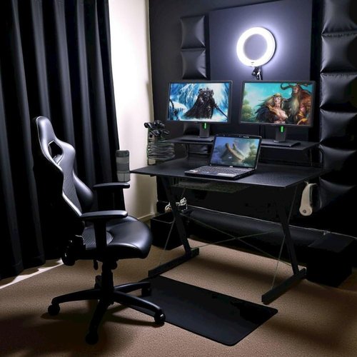 Furnifact Black Gaming Desk with Cup Holder, CD Rack, Storage Tray, Monitor Stand Support, Ergonomic Gaming Table and PC Desk for Home Or Office Use