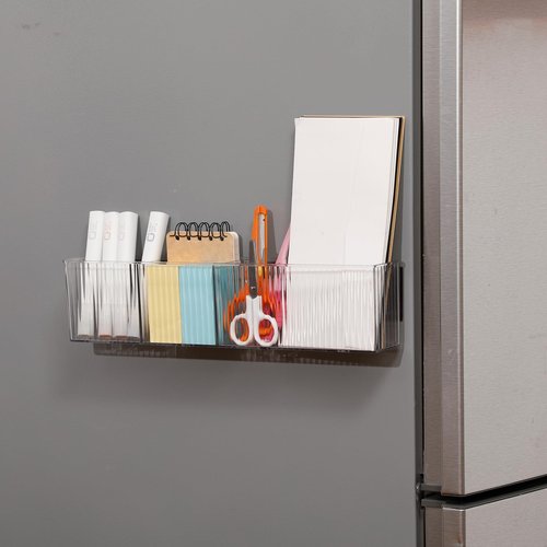 NINEWEEN Magnetic Dry Erase Marker Holder, Clear Magnetic Pencil Holder for Whiteboard, Refrigerator, Locker Accessories, Plastic Wall Mounted Storage Organizer for Home Office Supplies, Bathroom