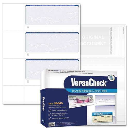 VersaCheck Secure Form #3001-750 Blank Personal s 3 Per Sheet - Blue Prestige - 250 Sheets