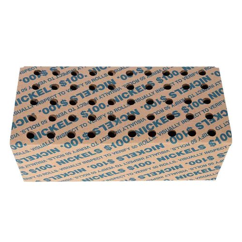 Nickel Coin Holder Box - Pack and Ship Coin Storage Box - Package of 50 - Blue and Brown - Holds 50 Rolls of Wrapped Coin - $100 Capacity