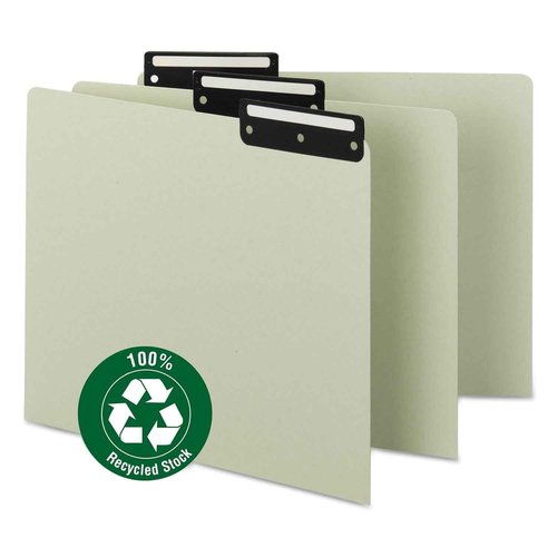 Smead Pressboard Guides, Flat Metal 1/3-Cut Tab with Insert (Blank), Letter Size, Gray/Green, 50 per Box (50534)