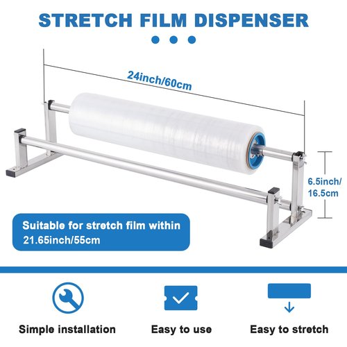 Consfly Manual Stretch Film Dispenser Wrapping Machine, 21.6 Inch Stainless Steel Table Stretch Film Packing Machine w/ 4pcs Film Slide Cutter