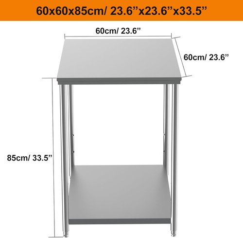 Heavy Duty Stainless Steel Kitchen Prep Table - Adjustable Undershelf | 24 x 24 x 33.5 Inch Workstation