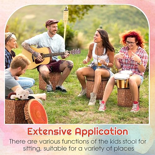 Amylove 6 Pack Tree Stump Storage Stool 12 x 12 Inch Stool Ottoman, Cute Folding Storage Toy Box with Foam Cushion, Collapsible Seat Chest (Classic)