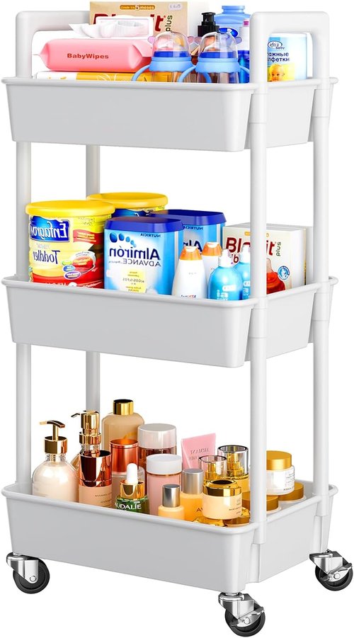Pipishell Bamboo Bed Tray Table - Foldable Legs & 3-Tier Rolling Cart Organizer for Easy Storage