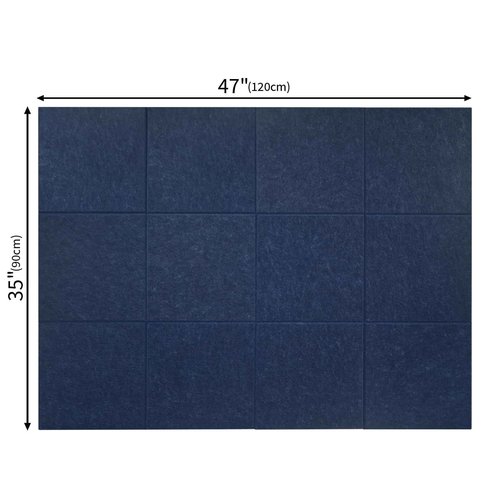Large Cork Board Felt Wall Tiles, 47"x35" 12 Pack Felt Bulletin Board Pin Board with 48 Safe Removable Adhesive Tabs, 60 Push Pins, Alternative Cork Board for Walls Home Office, Navy Blue
