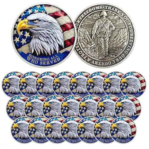 Military Challenge Coins - 24 Pcs Veteran Challenge Coin Hank You for Your Service Military Coins Veteran Bulk Thank You Coins Military Appreciation Coin Veterans Day Gifts