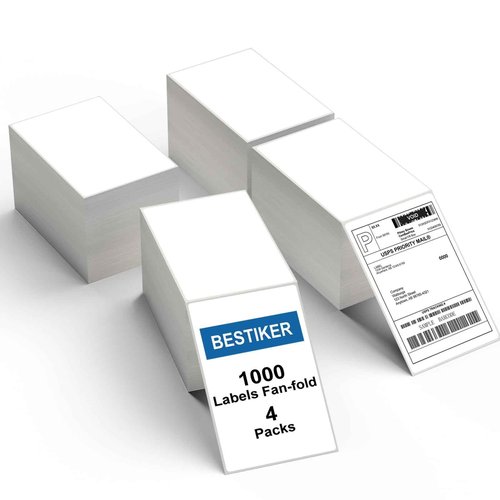 BESTIKER 4”x6” Thermal Labels 4000 Labels, Shipping Label Thermal Paper for Thermal Printers Zebra & Rollo (4 Packs of 1000)