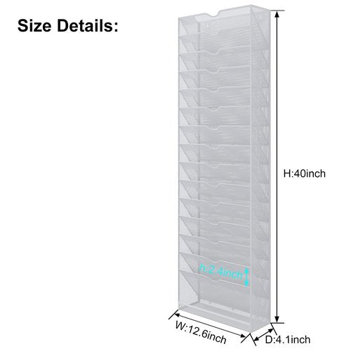 PAG-Mass Hanging Wall File Organizer,16-Tier Desk File Mail Holder, Paper Bill Organization For Office Home School, White