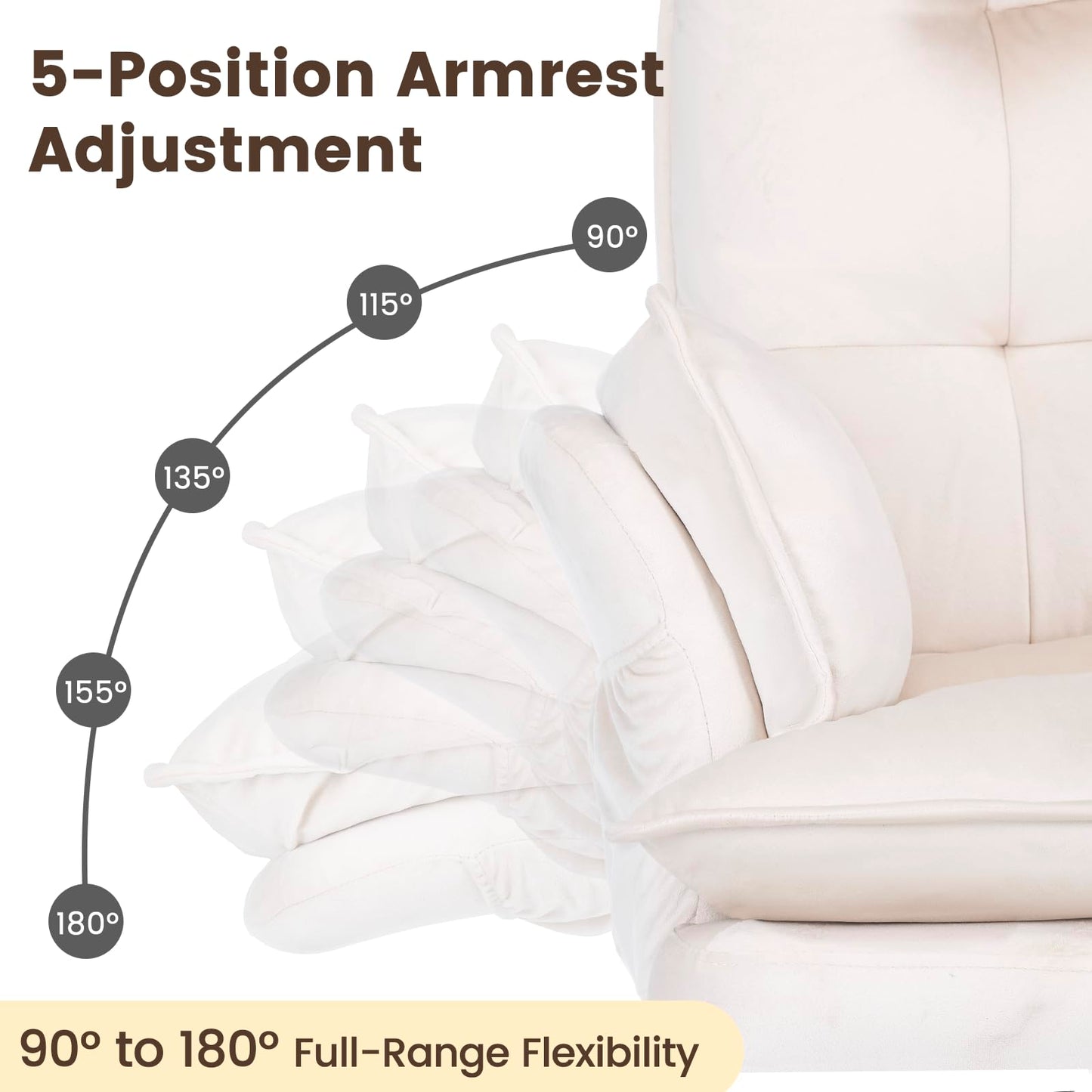 EROMMY Criss Cross Chair with Wheels, Big and Tall Velvet Office Chair Reversible Armrest and Wide Seat, Comfy Reclining Computer Chair for Gaming, Reading, Working, Beige