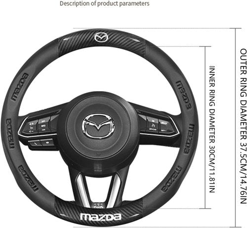 Mazda Steering Wheel Cover - Stylish Nappa Leather & Carbon Fiber Texture - Non-Slip 15-Inch Universal Fit