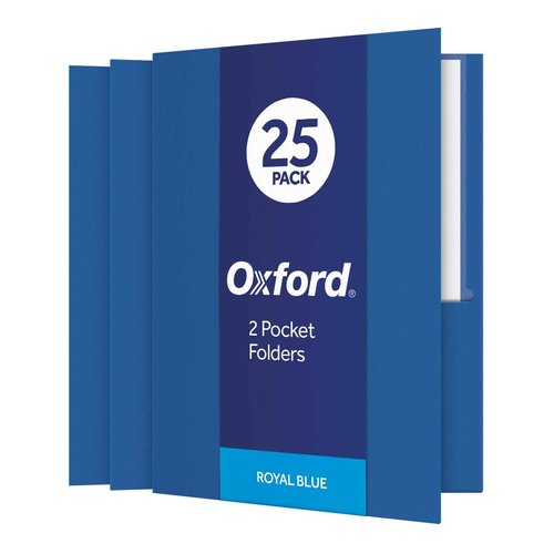 Oxford Twin-Pocket Folders, Textured Paper, Letter Size, Royal Blue, Holds 100 Sheets, Box of 25 (57512EE) (Pack of 5)