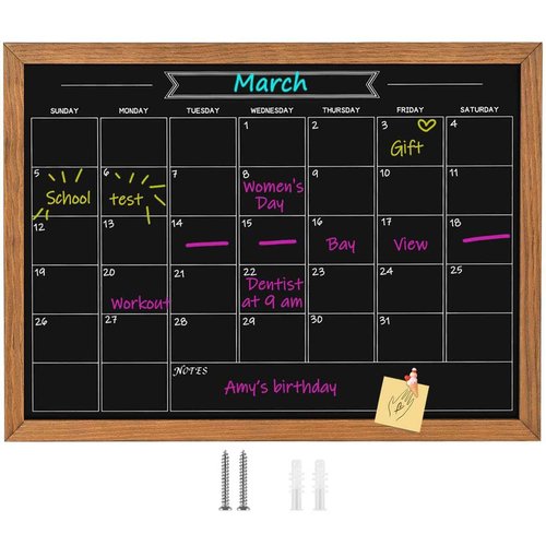 Umtiti Calendar Chalkboard, 23.6" * 31.5", Magnetic Surface Rustic Brown Solid Pine Wood Frame Chalk Board for Planning/School Timetable/Memo, Hanging Board for Office, School and Home(YLHB-QZ-6080)