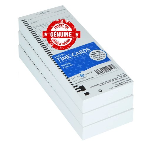Pyramid Time System - Authentic Time Cards [44100-10PK3] for Pyramid 4000, 4000ProK, 4000HD, 5000 & 5000HD Series, Time Sheets for Auto Totaling Time Clocks (3.5 x 9 in) - 300 Time Cards - White