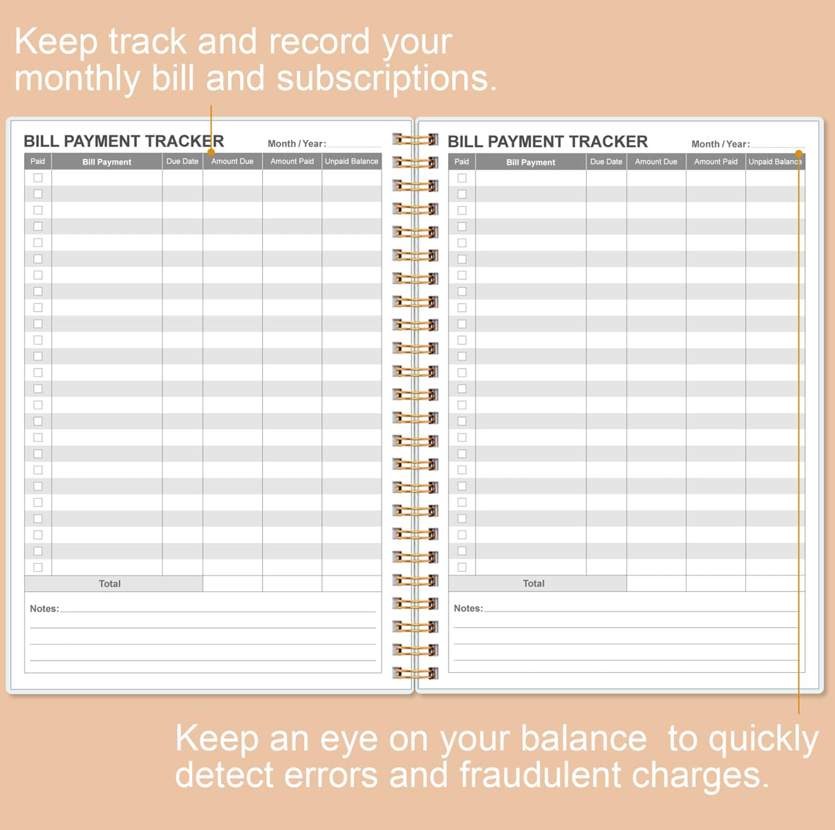 Bill Payment Tracker Notebook - Monthly Bill Organizer & Planner for Personal Budgeting Financial, Payments Checklist Organizer, 5.8" x 8.5", Rose Leaf