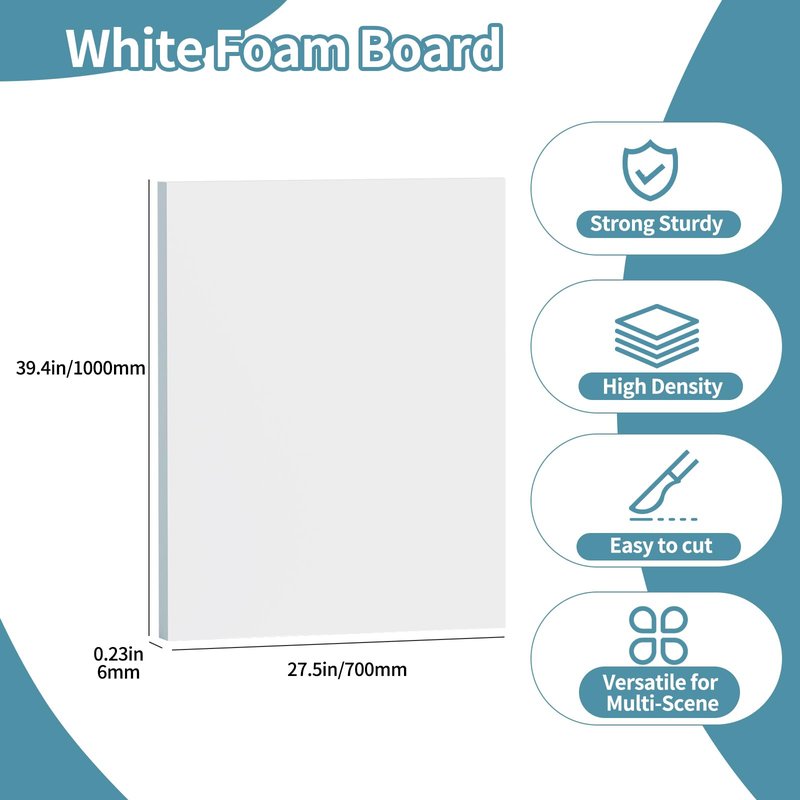 XyaMov 4 Pack Foam Board 27.5" x 39.4", 0.23 Inch Thickness White Poster Board, Double-Sided Acid-Free Foam Core Board, Large Lightweight Foam Boards for Painting, Display, Craft & School Projects