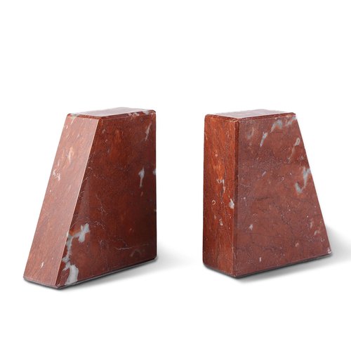 Marble Bookend for Heavy Books, Decorative Bookends for Shelves, 7.5LB Durable and Heavy-Duty Book End for Hardback Book & CDS, Unique Book Stopper & Holder, Rosso Francia, Set of 2