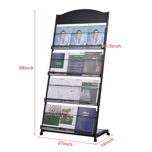 Kroey floor magazine rack brochure display stand for offices and public reception area，literature rack with 4 Universal wheels (59"×27"×14")